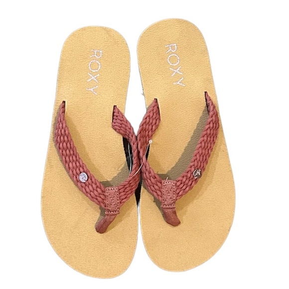 NWT ROXY LOW TIDE Mauve / Tan BRAIDED STRAP FLIP FLOPS SANDALS Size 10 - Picture 1 of 5